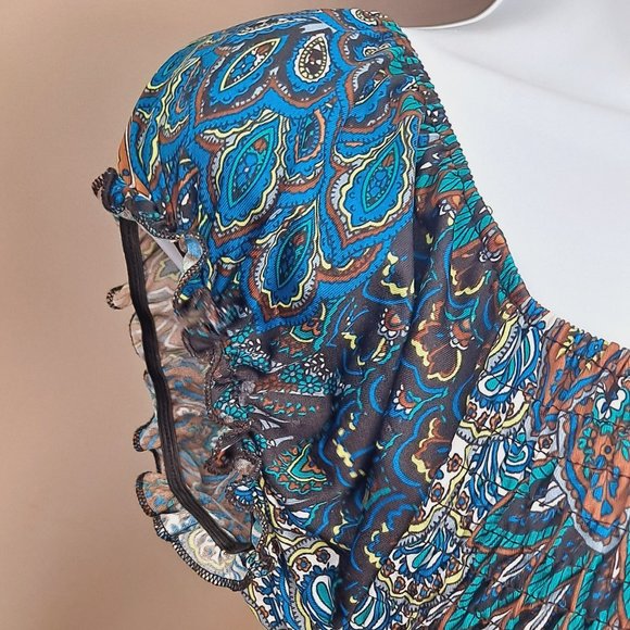 HYPNOTIC Boob Tube Dress Elasticated Maxi Dress Peacock Pattern - Picture 9 of 11